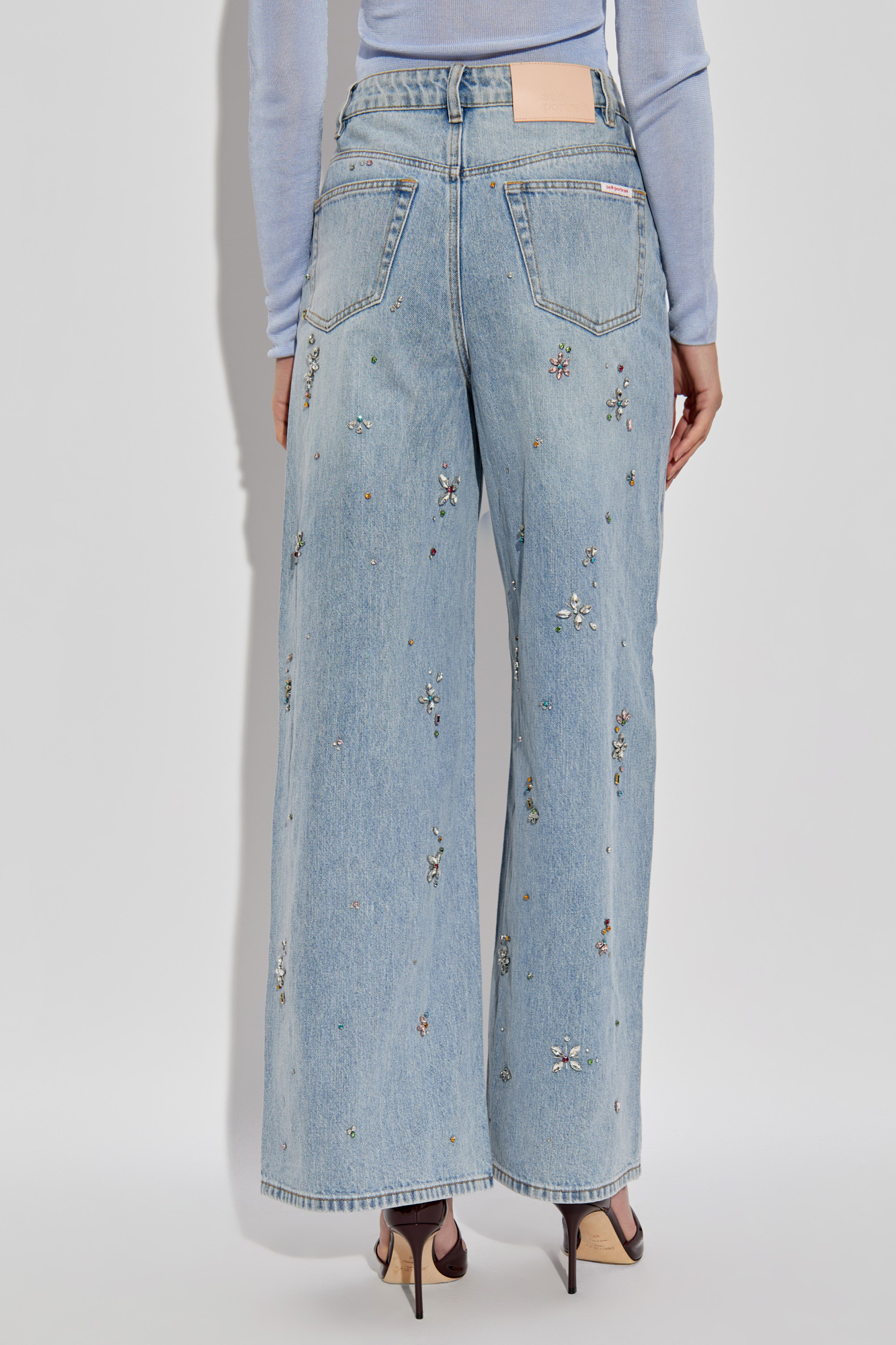デニム・ジーパン SELF PORTRAIT FW25 Self-portrait Jeans (AW25828PBL BLUE) Blue Embellished Wide Leg Jeans – self-portrait-US